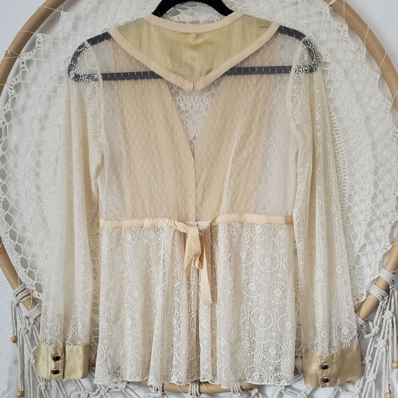 Sundance Satin Lace Sheer Western Boho Babydoll V-Neck Lady Jane Blouse Size 4 - Picture 6 of 9